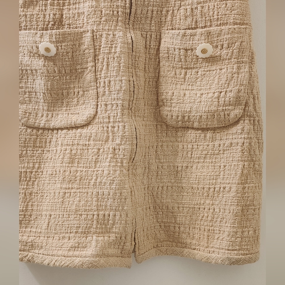 Sandro Paris Women's Tweed Tan Textured Short Sleeve Dress, Size 36. - Picture 4 of 7